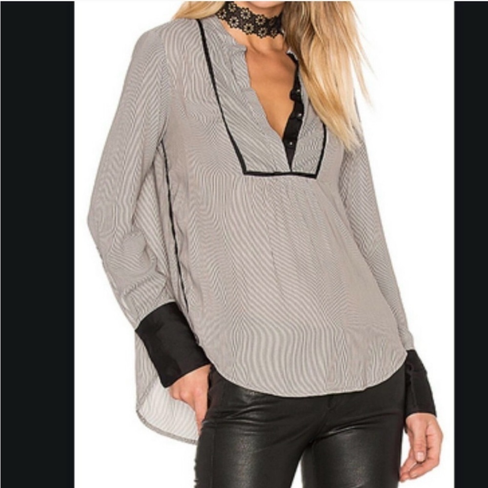 Free People Pebble Crepe "Free Bird" Stripe Top black stripe